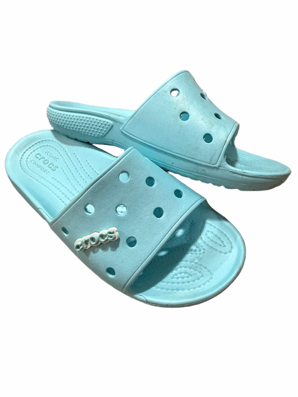 Crocs Slides Slip On Sandals Light Blue Comfortable Water-Friendly Adult 8M 10W
